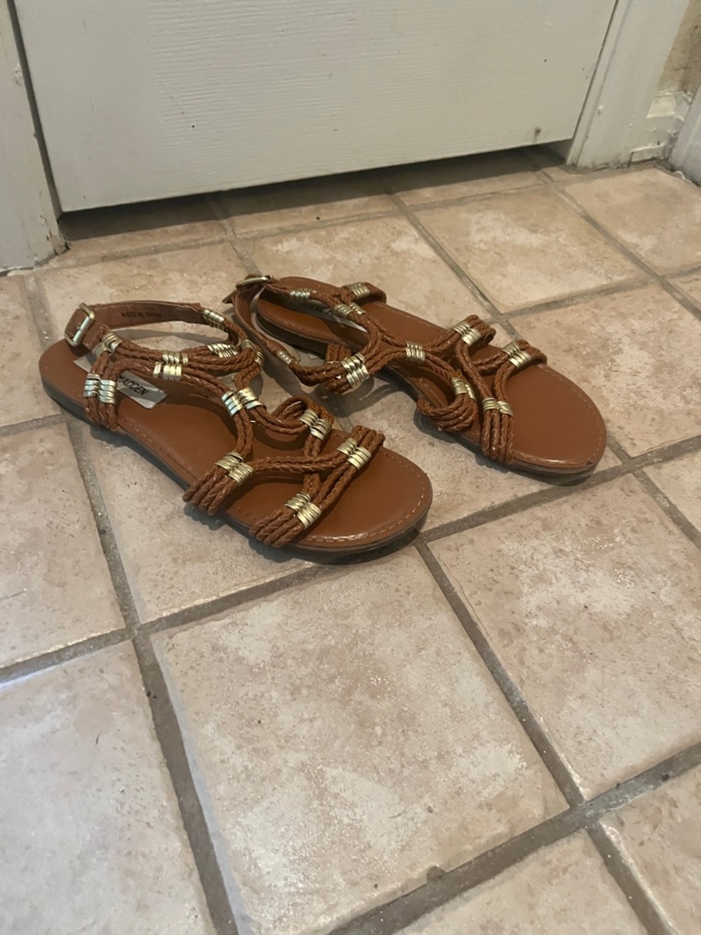 Steve Madden Braided Tan Sandals with Gold Accents
